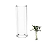 TSKDKIT Jarrón grande de cristal para flores de 30 cm, jarrón cilíndrico de cristal transparente...
